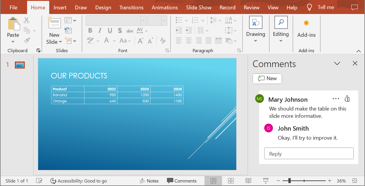 Два комментария на слайде презентации