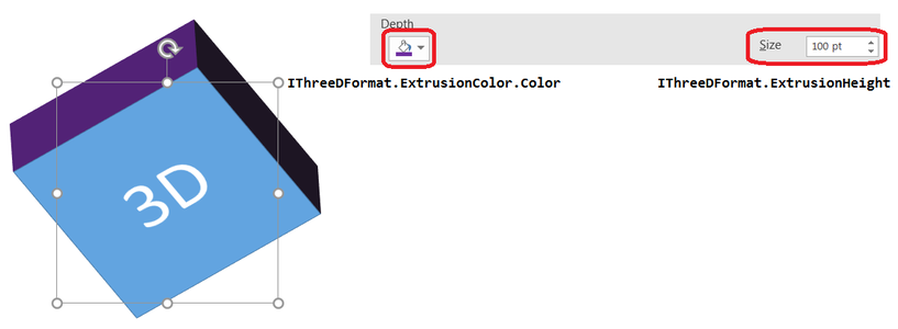 ตัวควบคุมความลึกของ PowerPoint เชื่อมกับคุณสมบัติสีดันออกและความสูงการดันออก