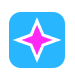 SVG sparkle icon with a blue rounded rectangle background and pink path mark created as a path element in Python