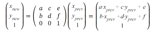 Text “Formula for calculating coordinates using the transformation matrix”