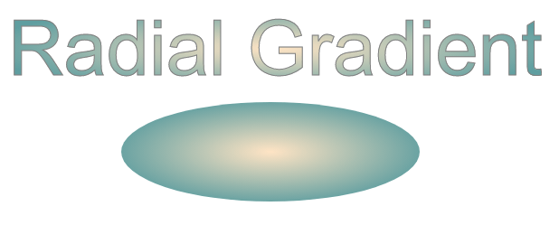 Text “Text and ellipse are filled by radial gradient”