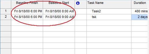 task baseline start/finish dates in Microsoft Project