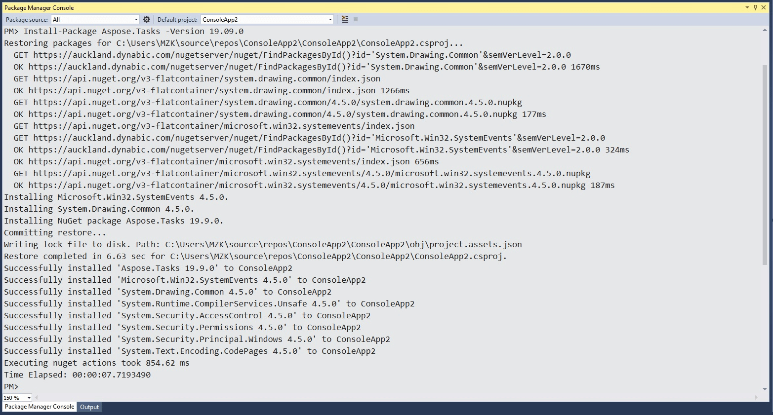 installing Aspose.Tasks for C++ through NuGet step two