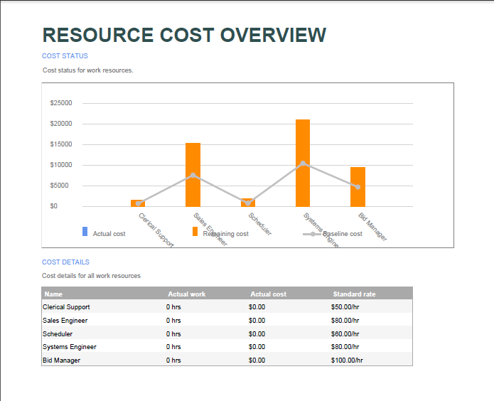 exported resource cost overview report example C++