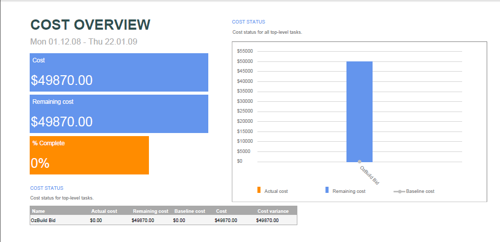 exported cost overview report example C++