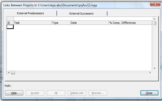 muestra predecesores externos en el proyecto Microsoft