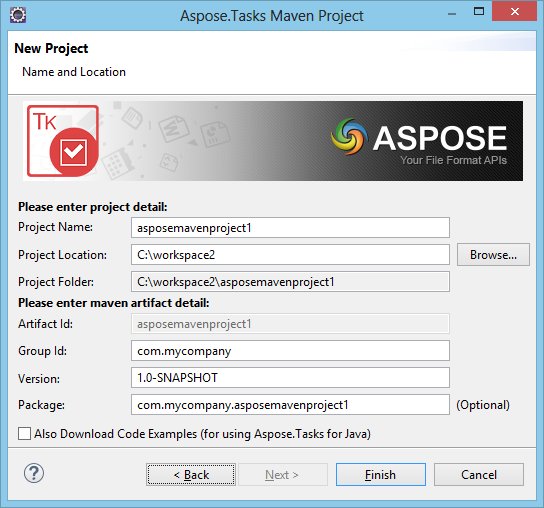 Java Mavenステップ3のAspose.Tasks