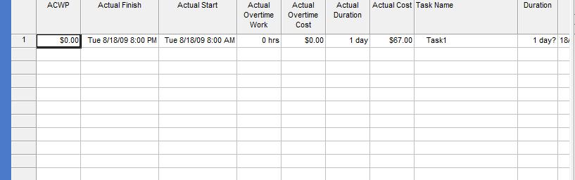 checking values of actual fields in Microsoft Project 2016