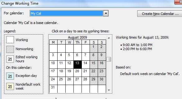 change working times in standard calendar in Microsoft Project