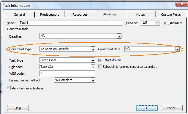 updating task constraints in Microsoft Project