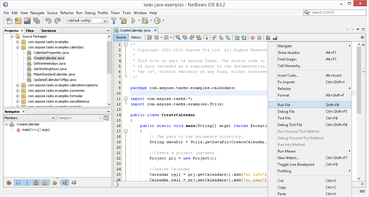 edit Aspose.Tasks for Java examples in NetBeans
