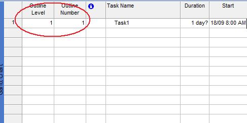 checking outline properties in Microsoft Project