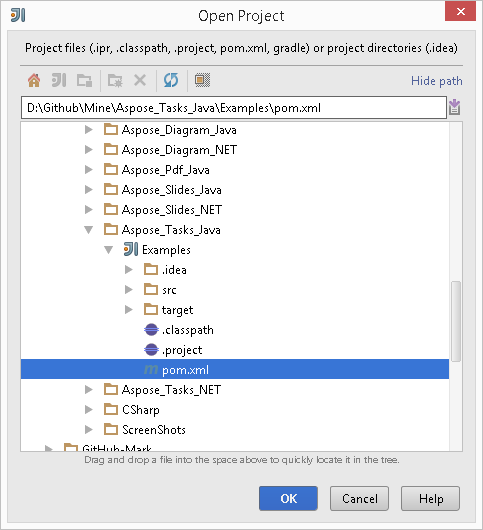 Intellij Idea의 Java 예제를위한 Aspose.Tasks