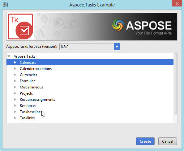 Java 예제 마법사를위한 Aspose.Tasks 