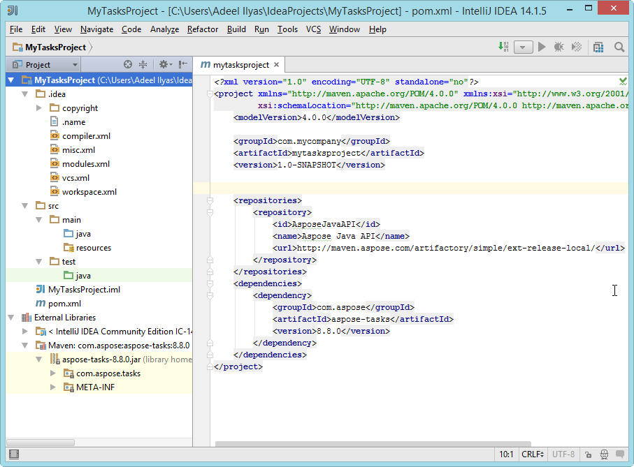 Java를위한 Maven Project Aspose.Tasks 