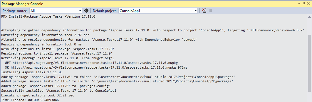 Aspose.Tasks for .NET NuGet installation step two