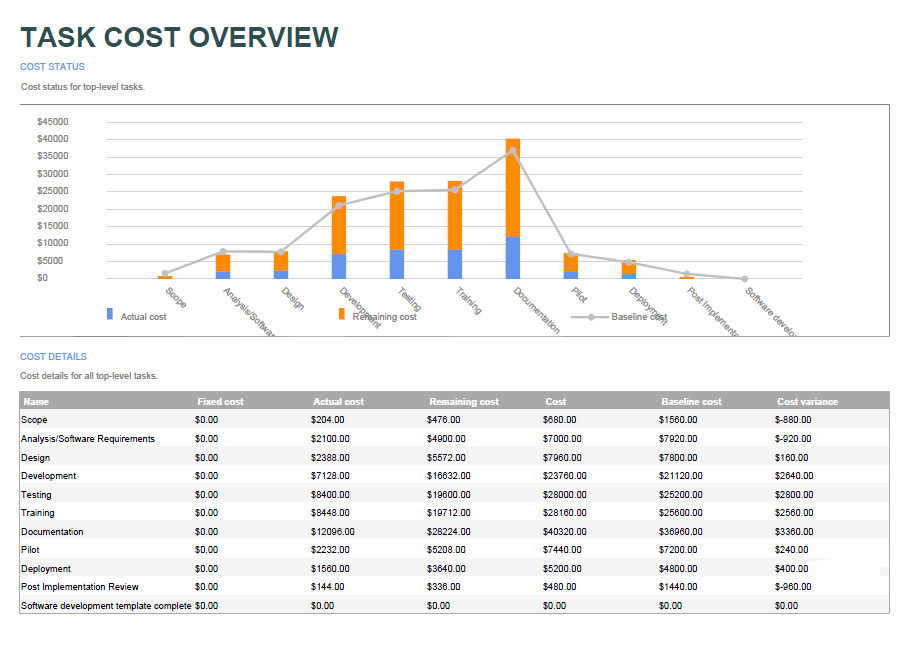 exported task cost overview report example .NET