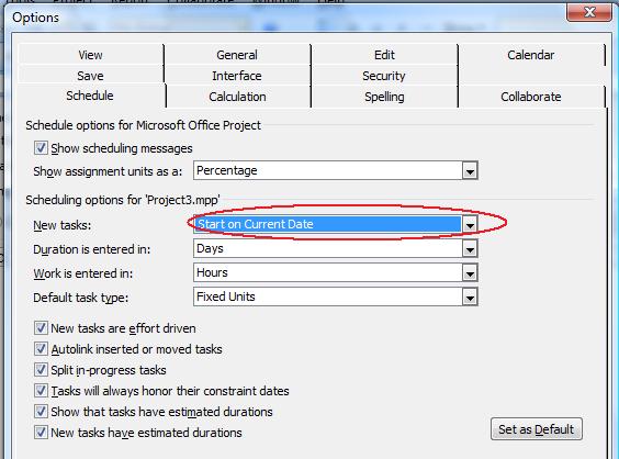 altering task’s schedule options in Microsoft Project