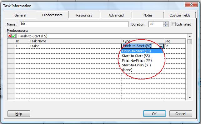 Показать тип ссылки задачи Microsoft Project