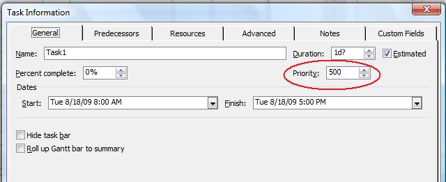 Проверка приоритетов задачи в Microsoft Project