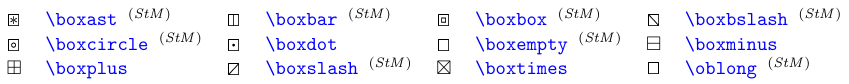 Symbole der Klasse \mathbin (Boxen)