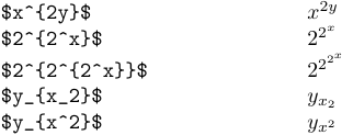 Subíndices y superíndices de varios caracteres