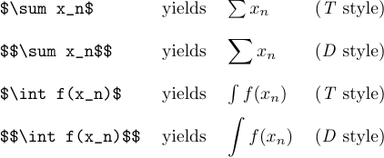 Suma e integración sin superíndices/subíndices