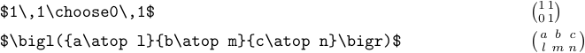 Ejemplos de configuración de matrices pequeñas para uso en texto