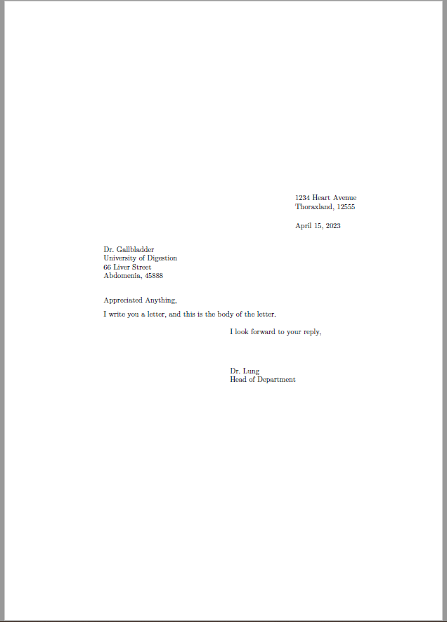 A letter document class example