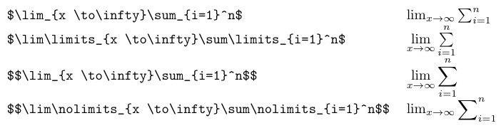 Symbol limits in different positions and modes