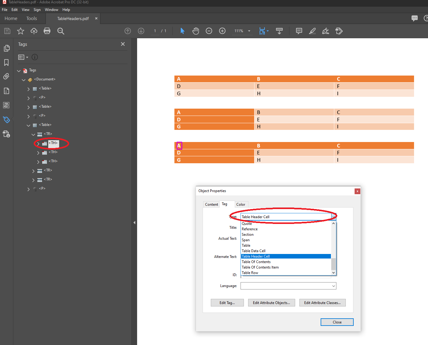 表格标题 acrobat 标题单元格