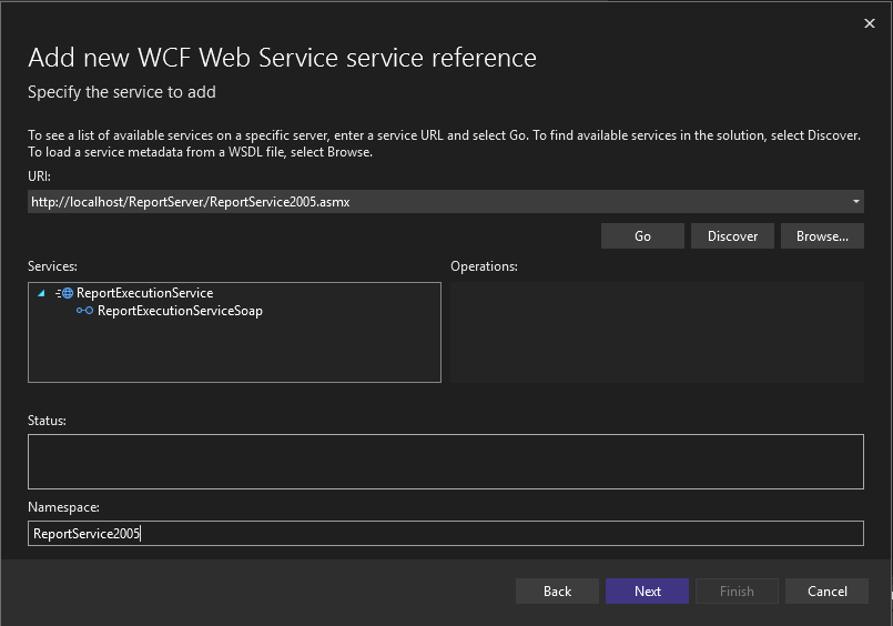 ReportingService2005 Web service in Visual Studio