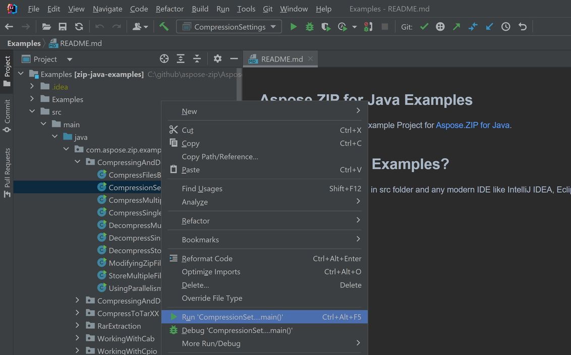 build Aspose.ZIP for Java examples in IntelliJ IDEA